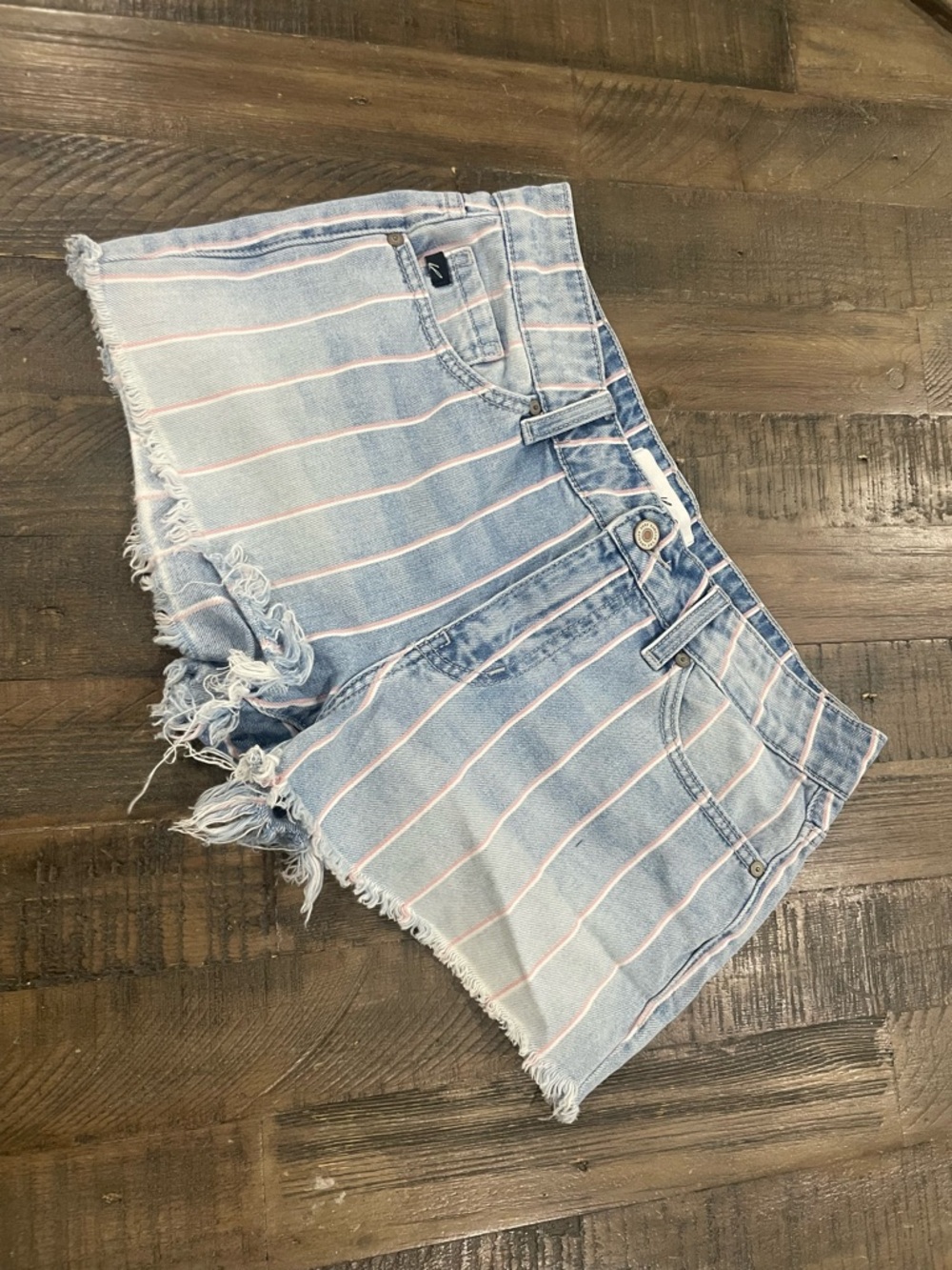 KanCan Light Blue Denim Shorts with Pink Stripes